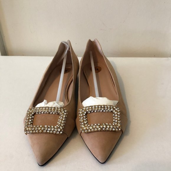 Escada Shoes - Escada Iconic Swarovski Crystals Beige Suede Pump